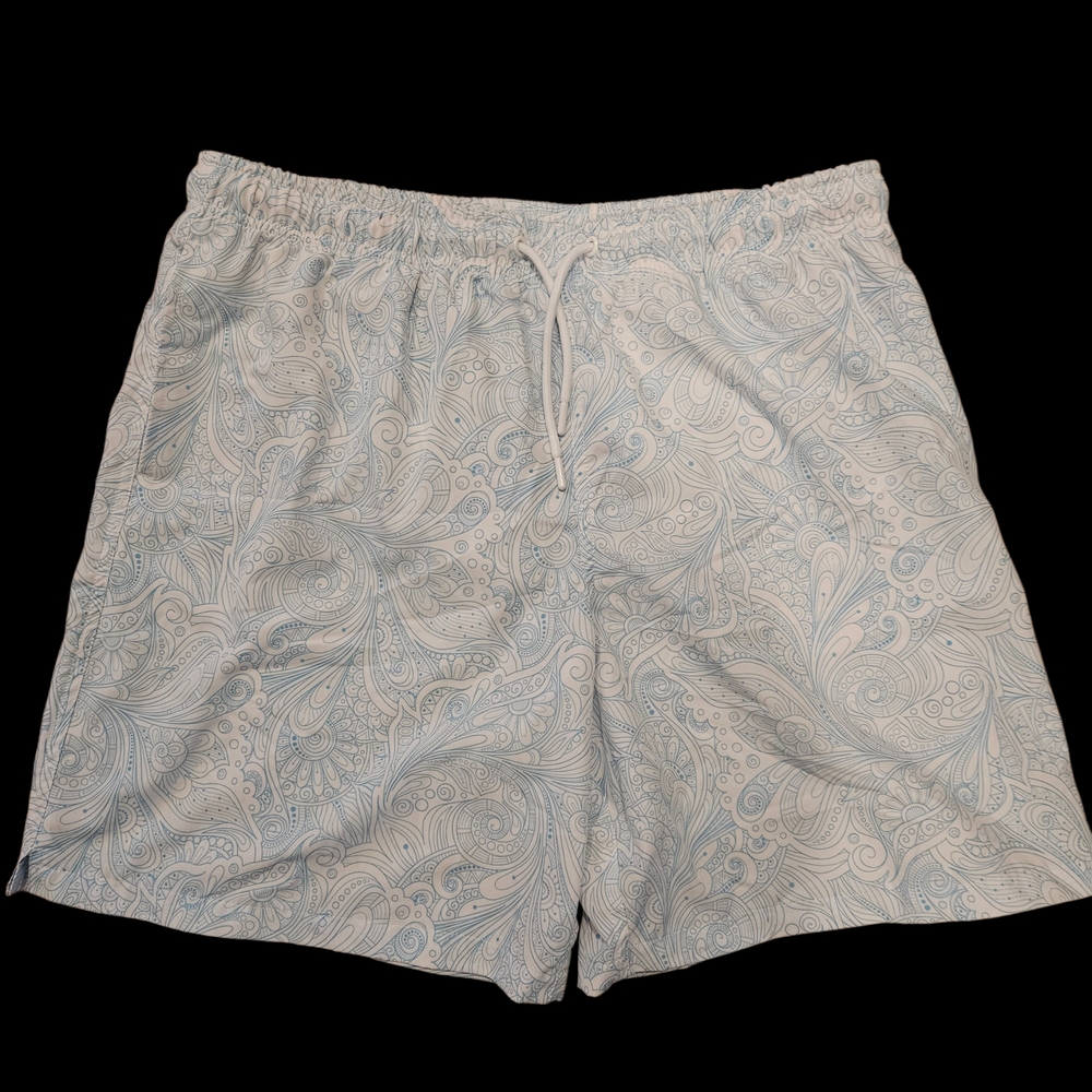Members Only Light Blue & White Paisley Swim Trunks